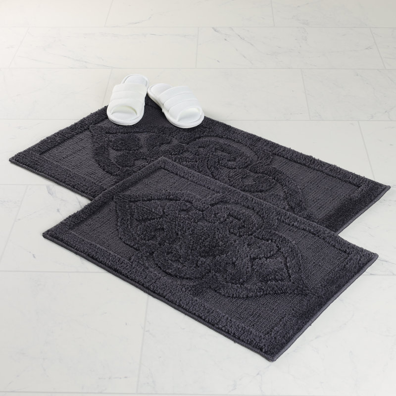 Myra Medallion Textured Machine Washable 2 Piece Bathroom Rug Set, Charcoal, MEDIUM- 2 Piece Set