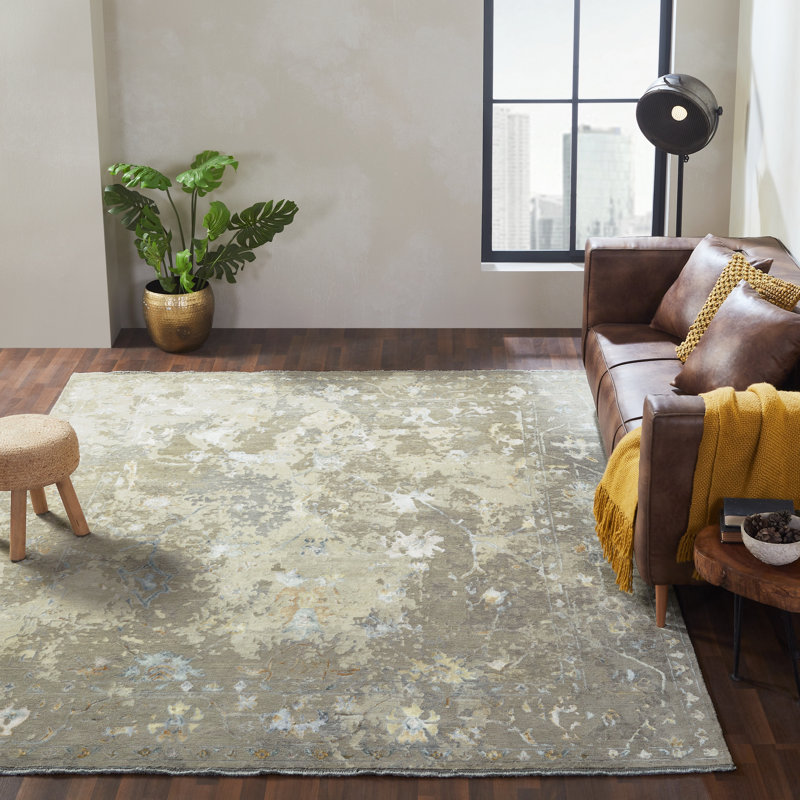 Illusion Weave Hand Knotted Abstract Area Rug, Rectangle 10' x 14'