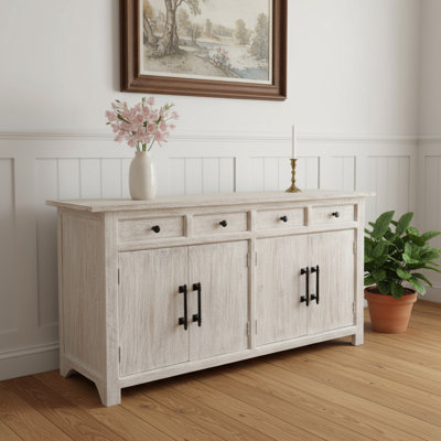 Buffet 79 po à quatre tiroirs en bois massif patiné avec quatre portes 79 po