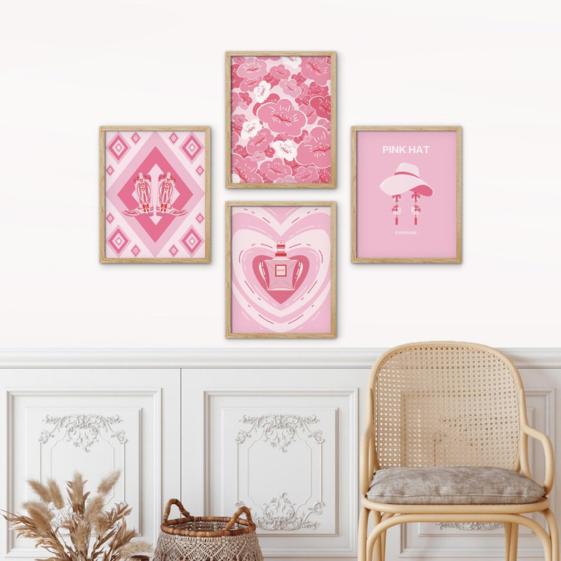 "Pink Hat Floral Parfum", impression sur papier 4 pièces, Naturel, H 16 po x l 12 po