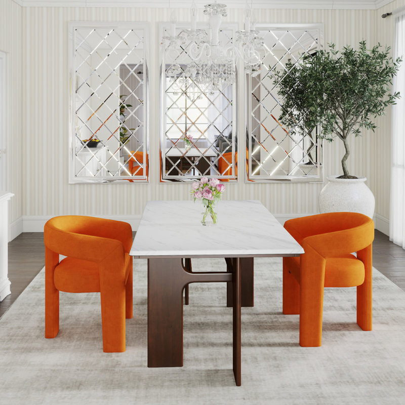 Ensemble de salle à manger moderne, 3 pièces: table, 2 chaises, Orange