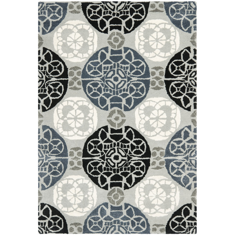 Tapis bleu / gris / noir en laine / viscose touffeté à la main Eaton Wyndham, Rectangulaire 3 pi x 5 pi