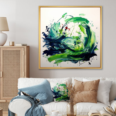 «Green and White Abstract Ink Expression V», art mural abstrait