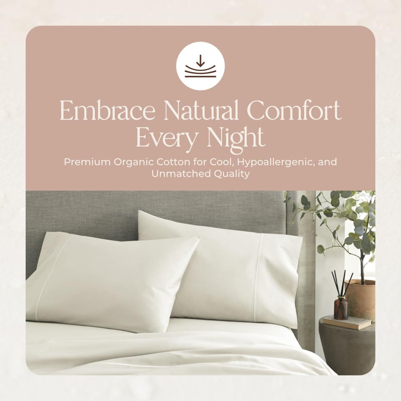 Organic King Fitted Sheet Only Deep Pocket - 100% Organic Cotton Sheets With Soft Breathable 500 Thread Count Sateen Weave Gots & Fairtrade Certified - Fitted Bed Sheets Only (Natural, King)