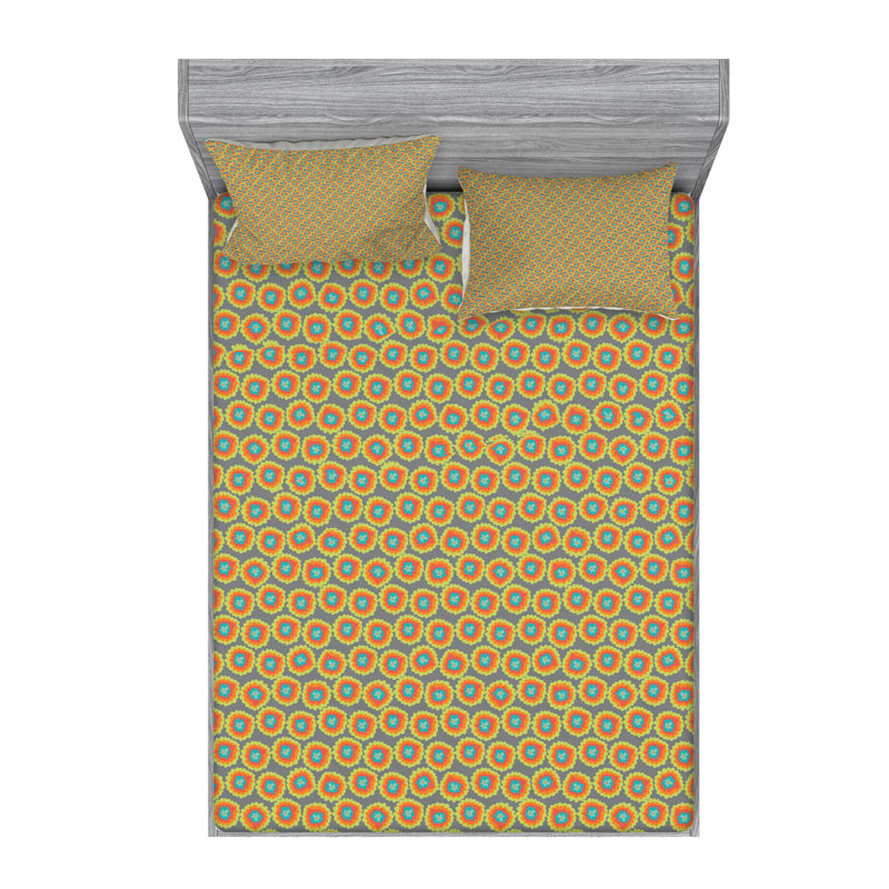 Ensemble ajusté en microfibre à motif floral coloré, Drap-housse grand avec 2 taies d'oreiller