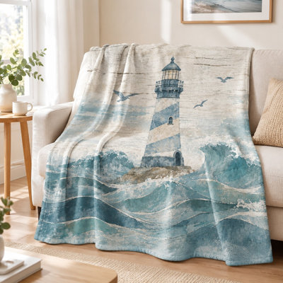 1Pcs Lighthouse Print Flannel Blanket – Single-Sided;Coastal Beach Art DesignWarm and CozyMachine WashablePerfect for Living Room Bedroom DecorIdeal House Nautical ThemesA Thoughtful Gift Choice. Bedding sofa it