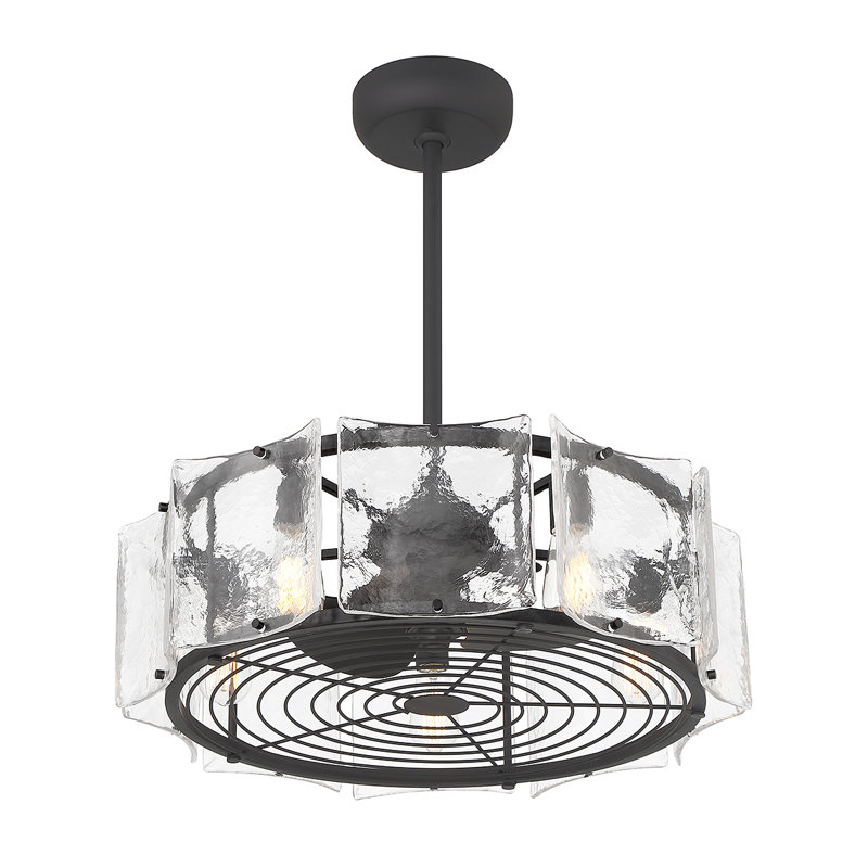 Matte Black 27" LED Chandelier Fan with Clear Glass