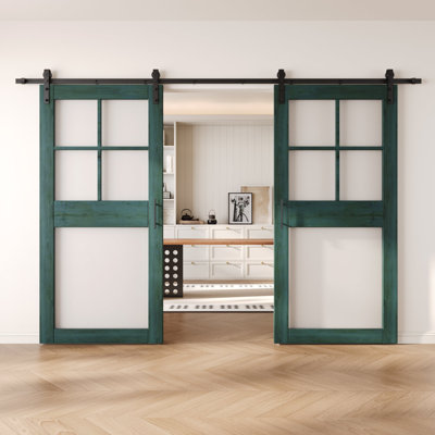 Portes de grange non assemblées et finies en verre givré 5-en-5 de 84 po x 84 po Homacer