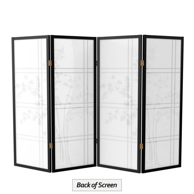 48" Double Cross Shoji Bamboo Tree Room Divider, Black, 4 Panels