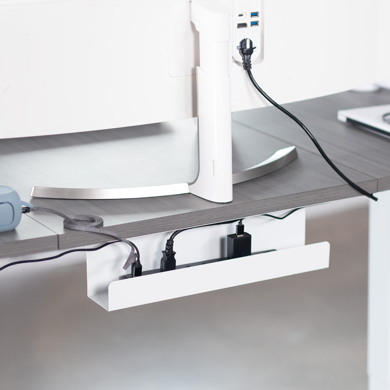 White Under Desk Cable Management Tray