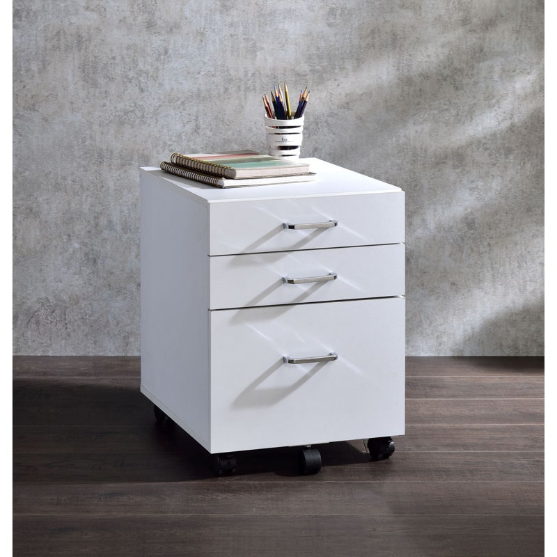 ACME Jurgen File Cabinet, Faux Concrete & Silver 92909, White