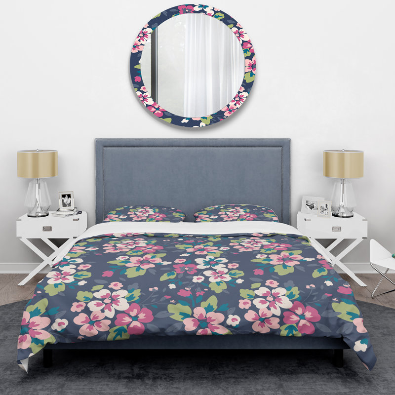 Ensemble de housse de couette rétro fleur et vert - Polyester en microfibre, Housse de couette pour très grand lit et 2 très