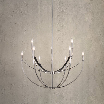 Braymer 40-inch 9-light Polished Nickel and Black Faux Leather Chandelier