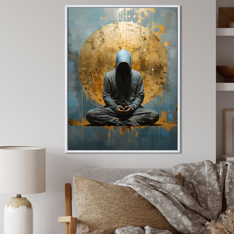 Minimalisme méditation, pose sur toile, Cadre flottant blanc, 44" H x 34" W