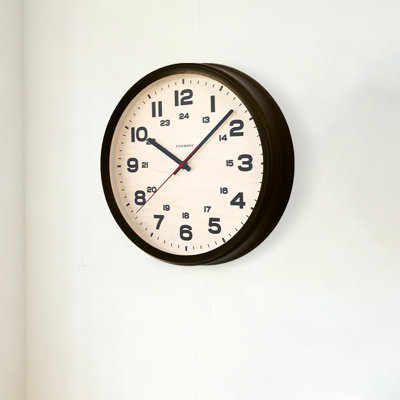 Horloge murale silencieuse à double chiffre en bois massif noir
