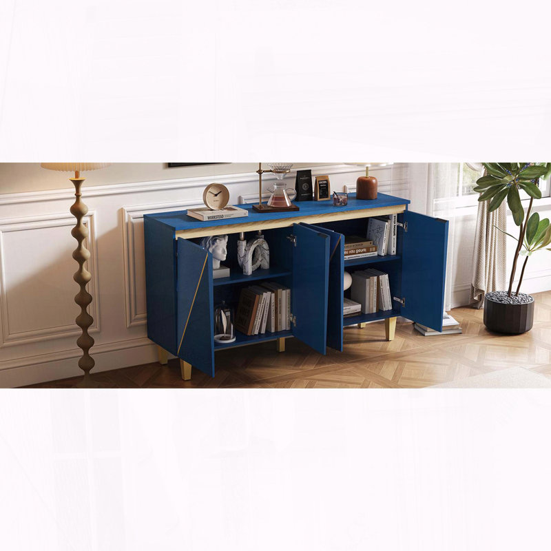 Buffet rétro 60 "avec portes à effet dimensionnel et tablettes réglables, Bleu marine foncé, bleu marine clair