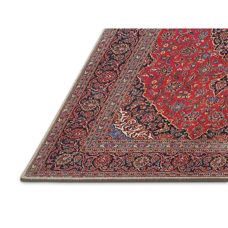 Tapis traditionnel rouge / bleu, Rectangle de 5 pi x 8 pi