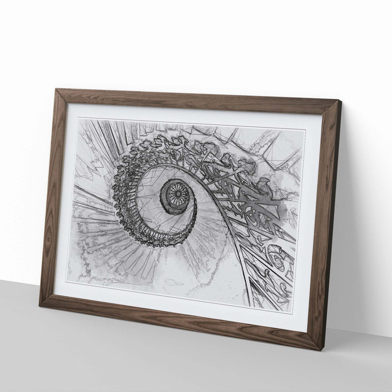 Spiral Staircase in Abstract - Framed Print, 36cm H x 48cm W x 2cm D, Walnut Framed