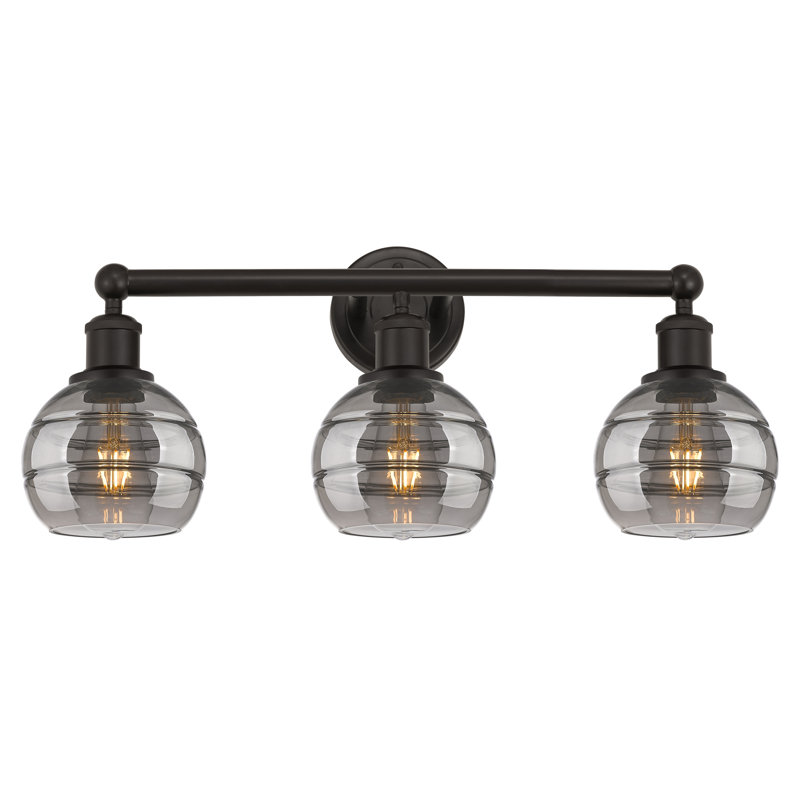 Éclairage pour meuble-lavabo 3 lumières Natick, Gris fumée clair, Bronze huilé