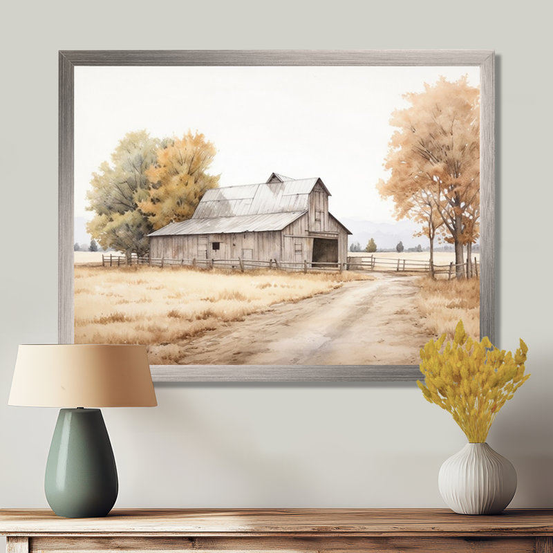 Paysage de grange, minimalisme, paysage - art mural de grange, Toile tendue, H 34 po x l 44 po x P 1,5 po