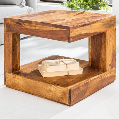 Theirry Solid Wood Floor Shelf Coffee Table with Storage