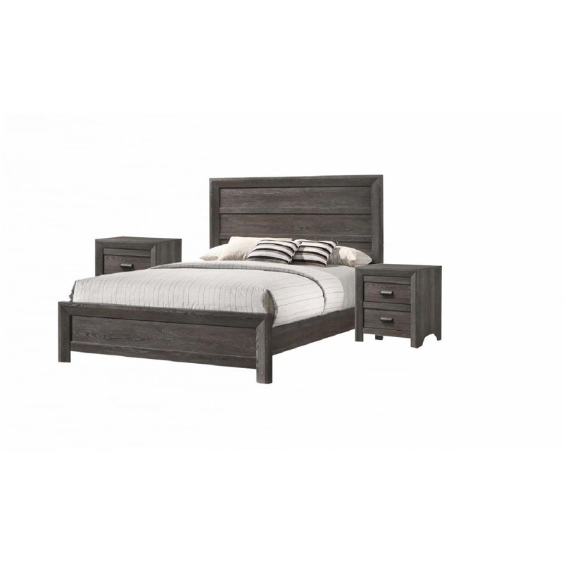 Lit plateforme en bois, Gris brun, Double