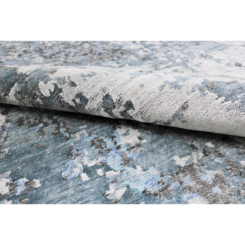 Hand-Knotted High-Quality Gray and Blue Area Rug, Rectangle 2' x 3'