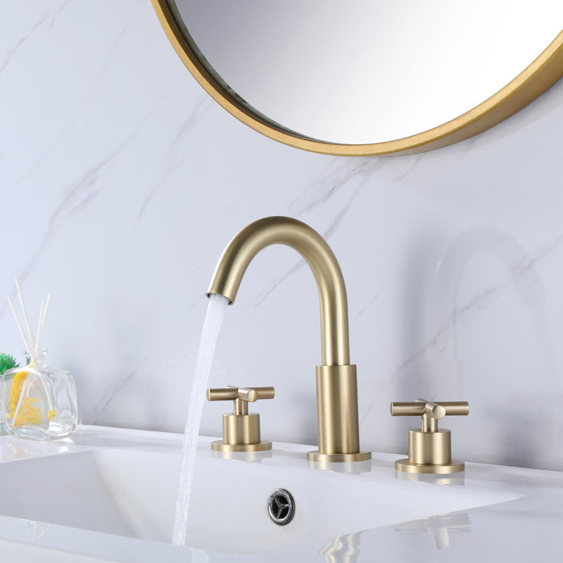 cox Circular Double Cross Handles Widespread Bathroom Faucet, Brushed Gold