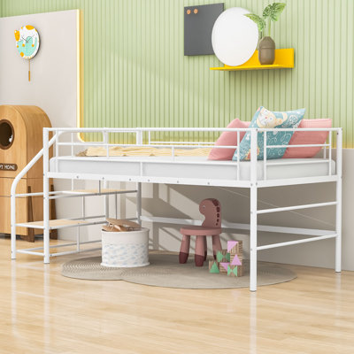 Twin Loft Bed With Stairs And Guardrails