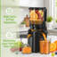 Extracteur de jus à pression froide avec goulotte d'alimentation de 6 pouces de large, extracteur de jus à mastication lente à haut rendement, moteur sans brosse silencieux et facile à nettoyer, presse-agrumes à légumes entiers, noir / argent