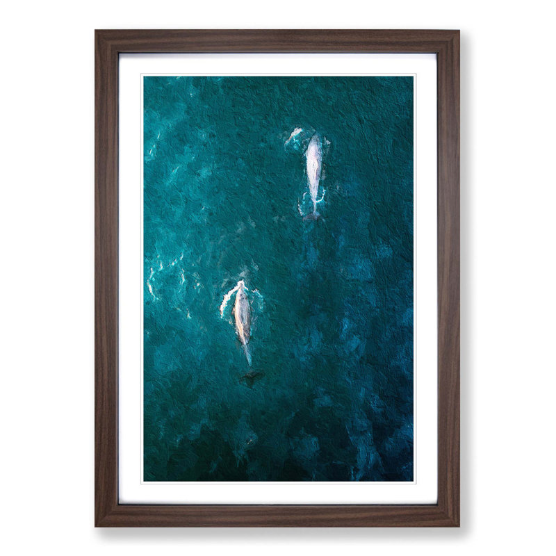 Dolphins Heading North - Picture Frame Painting Print, 48cm H x 36cm W x 2cm D, Walnut Framed