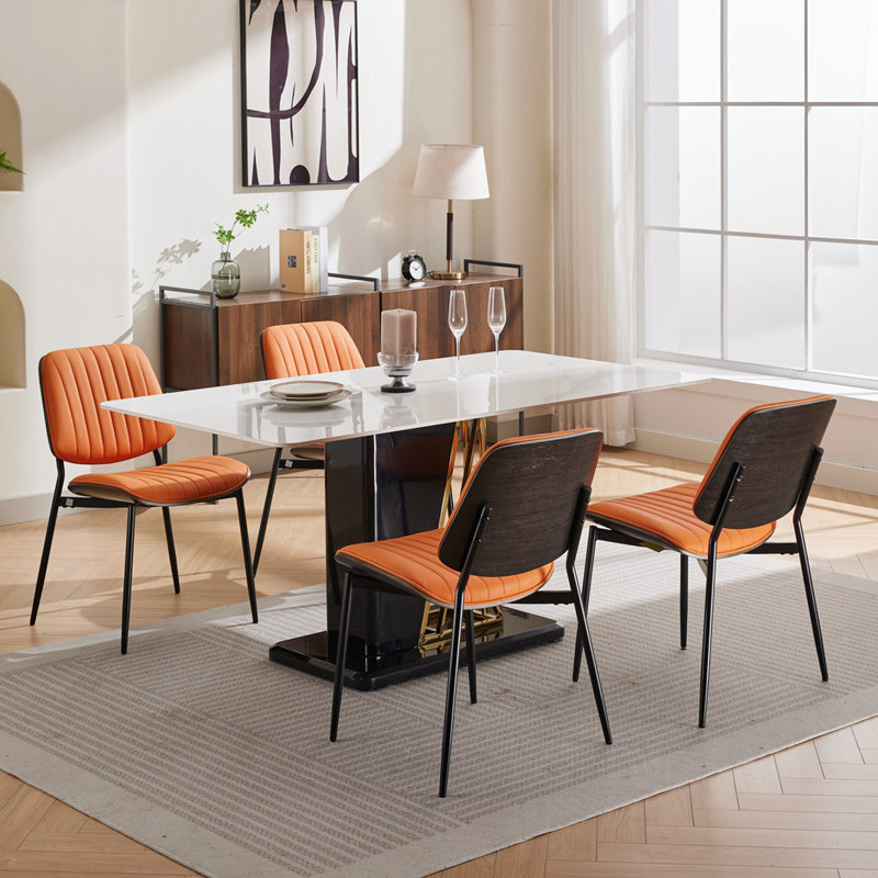 Chaises de salle à manger rembourrées Titus, Orange, 4