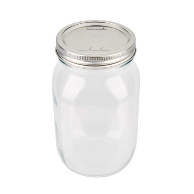  Mason Jar - 10 Count - Vetri 36 oz Glass Mason Jar, Wide Mouth, Smooth Sided, Includes Lid and Band - Canning Containers Ideal For Kitchen, For Food Storage, Clear