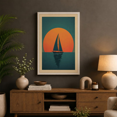 Sailboat at Sunset Vintage 1 Piece Wrapped Canvas Wall Art
