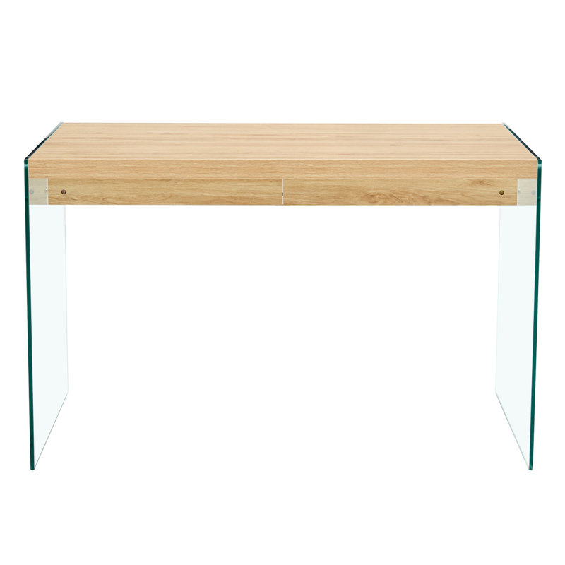 Table basse en MDF Aden avec pieds en verre trempé, Bois naturel
