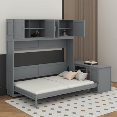 Grand lit escamotable avec bureau, tablettes et armoires
