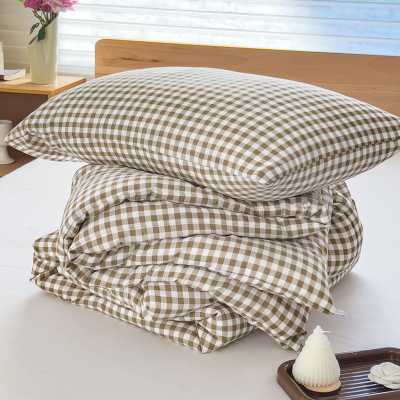 Gingham Comforter Set, Pre-Washed Microfiber Ultra-Soft Plaid  Grid Comforter Set, King Comforter + 2 Pillowcases