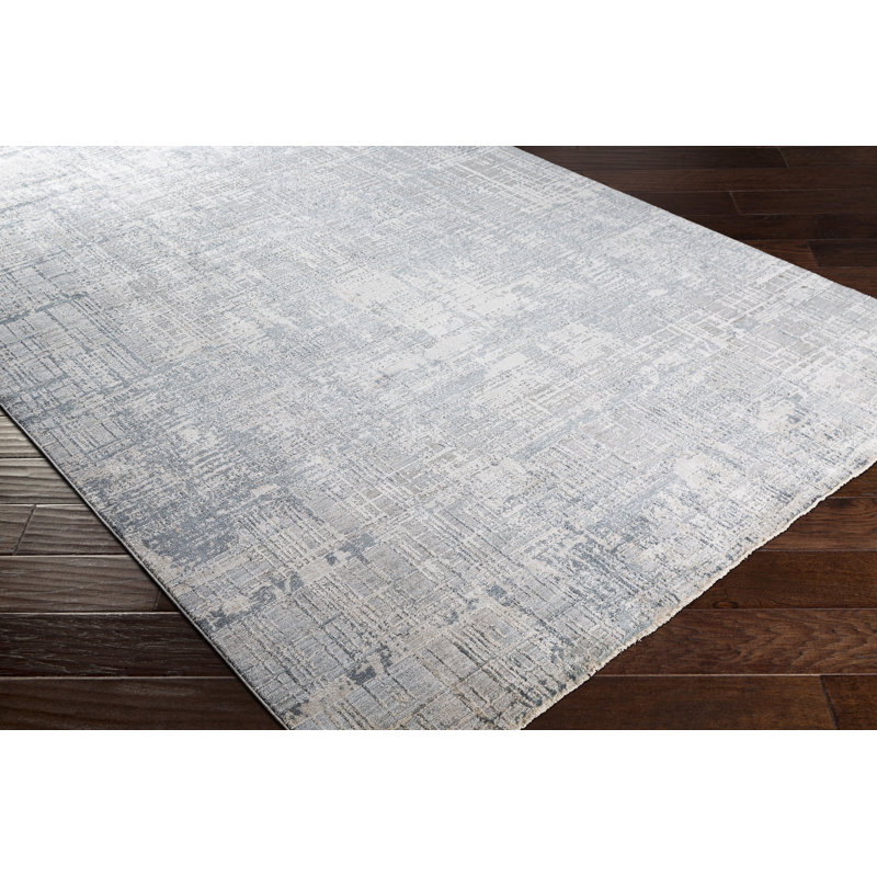 Tapis bleu / gris à motif abstrait Bannon, Rectangle 10 pi x 14 pi