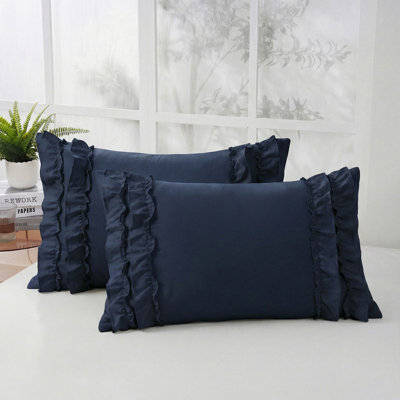 Ensemble de 2 taies d'oreiller standard bleu marine, ensemble de taies d'oreiller grand format bleu marine, ensemble de 2 taies d'oreiller standard de 2,20 x 30 pouces, ensemble de 2 taies d'oreiller à volants rétro style campagne française, microfibre ultra douce