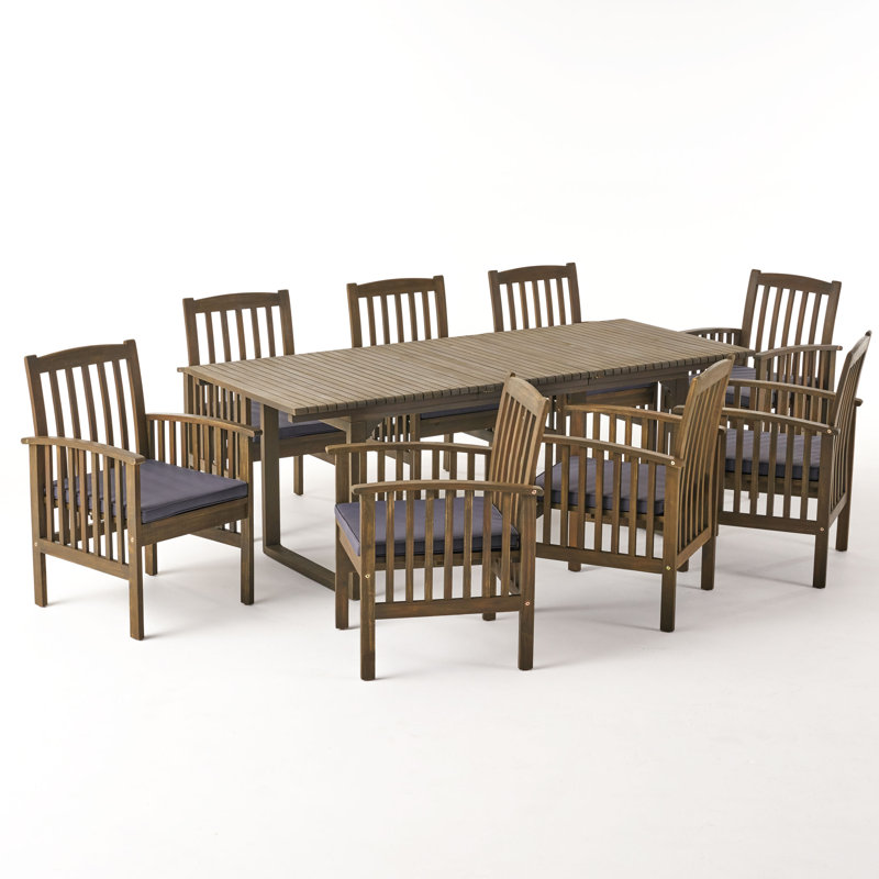 Ensemble de salle à manger rectangulaire pour 8 personnes 62,25 po Daliah, Structure brune patine / coussin crème