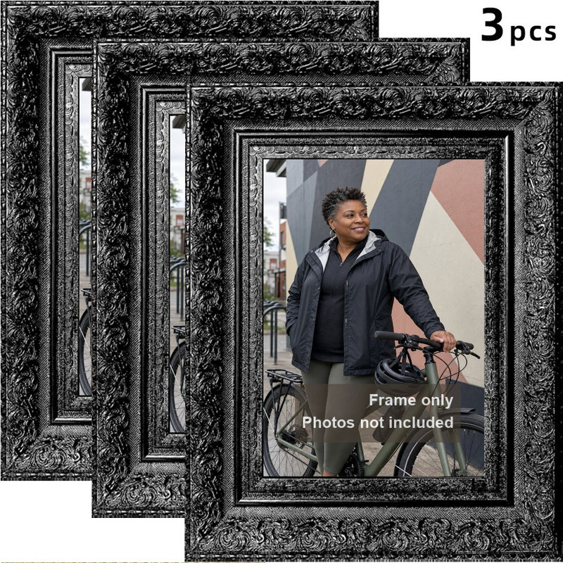 Black 3 PCS 5" x 7" Ornate Picture Frame with Classic Rectangular Shape