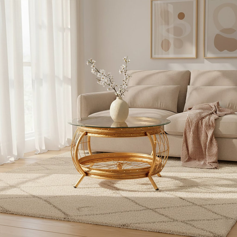 Wheel Coffee Table with Storage, Gold