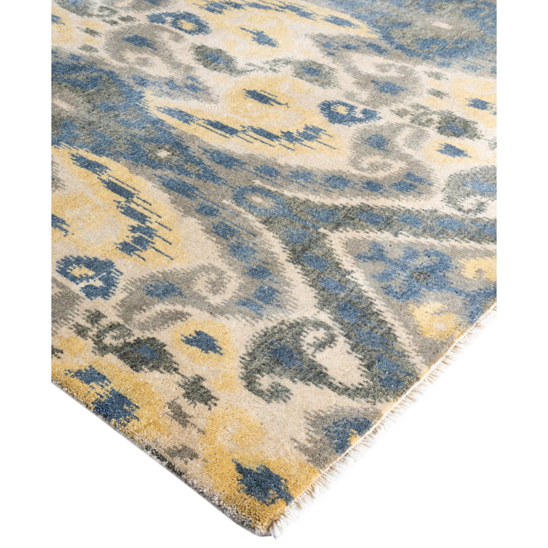 Tapis unique noué à la main ivoire de 9 pi 1 po x 12 pi 4 po Leonard