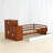 WCHJJMY Twin Size Wood Platform Bed With Sample Bookshelf And Movable Wardrobe, Multifunctional Bed With Built-In Trundle Bed, Walnut
