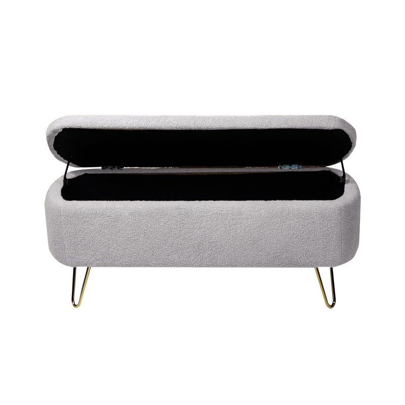 Banc gris rembourré en fausse fourrure pour le salon avec rangement et espaces dorés, Grey