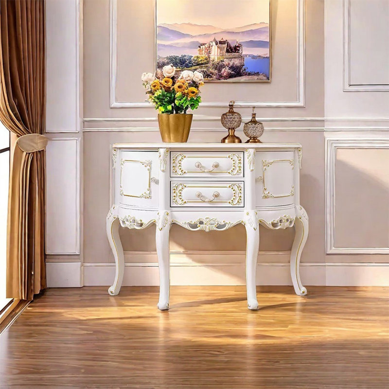 Modern Decorative Cabinet with Carved Handles, Ivory White