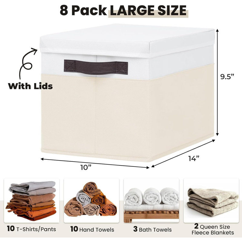 Grands paniers de rangement pour garde-robe avec couvercles - Paquet de 8 - Paniers de rangement pour chambre d'enfant