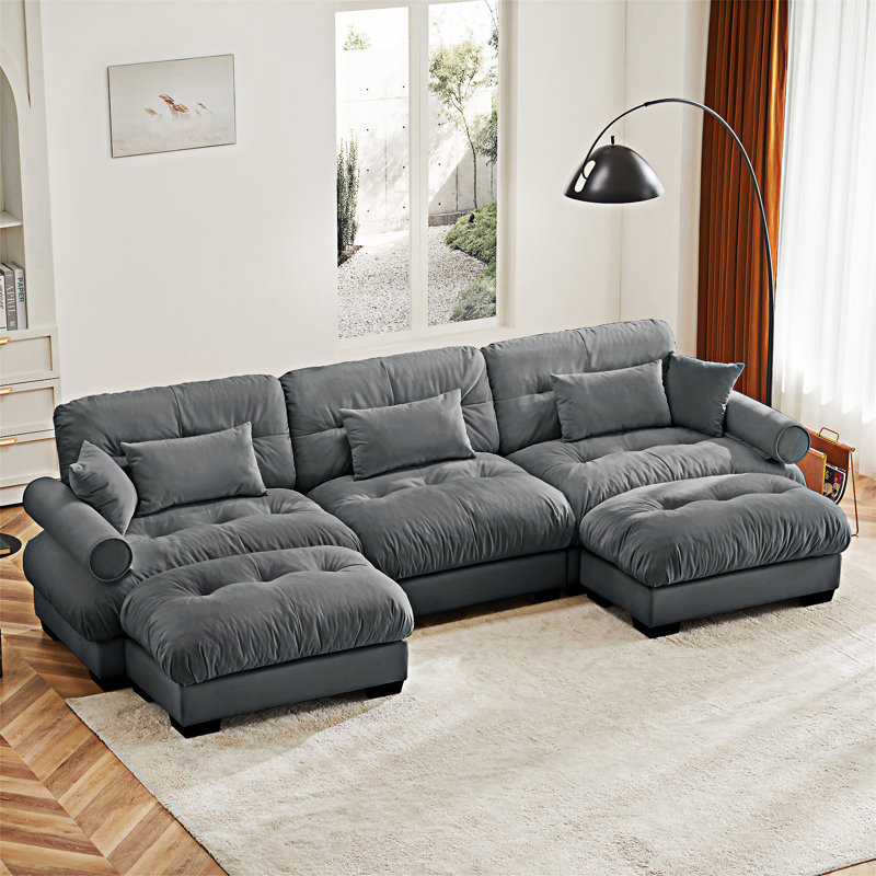 Modular Sectional Sofa Couch With Convertible Ottomans, Gray