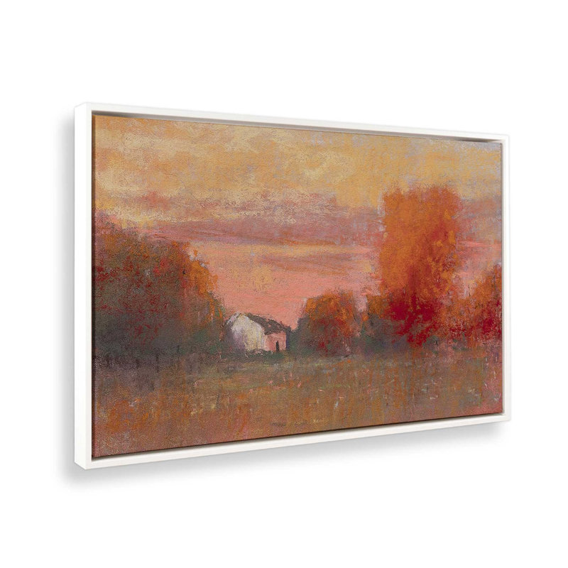 «Tangerine Skies On Canvas» par Carol Strock Wasson, reproduction, Cadre flottant blanc, H 26 po x l 38 po x P 1,75 po