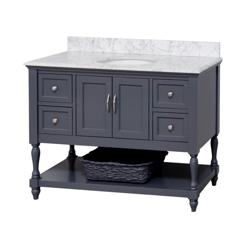 Ensemble de meuble-lavabo simple de 48 po Hampton, Marbre de Carrare, Gris anthracite